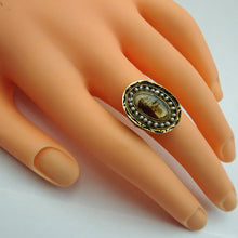 Antique Georgian Ring moss agate 18k gold pearls enamel locket secret (7559)