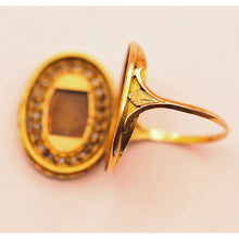 Antique Georgian Ring moss agate 18k gold pearls enamel locket secret (7559)