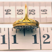 Antique Georgian Ring moss agate 18k gold pearls enamel locket secret (7559)