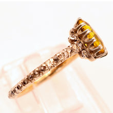 Antique ring gold silver diamonds yellow paste solitaire engagement ring (7588)