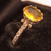 Antique ring gold silver diamonds yellow paste solitaire engagement ring (7588)