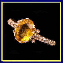 Antique ring gold silver diamonds yellow paste solitaire engagement ring