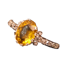 Antique ring gold silver diamonds yellow paste solitaire engagement ring (7588)