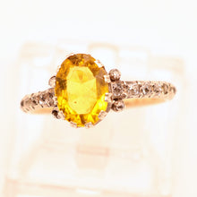 Antique ring gold silver diamonds yellow paste solitaire engagement ring (7588)