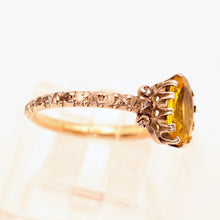 Antique ring gold silver diamonds yellow paste solitaire engagement ring (7588)