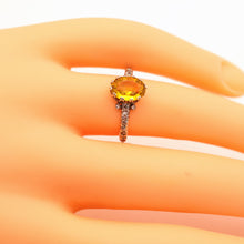 Antique ring gold silver diamonds yellow paste solitaire engagement ring (7588)