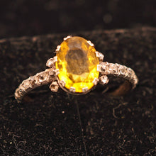 Antique ring gold silver diamonds yellow paste solitaire engagement ring (7588)