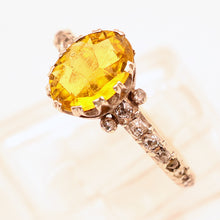 Antique ring gold silver diamonds yellow paste solitaire engagement ring (7588)