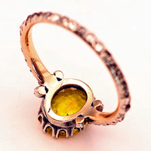 Antique ring gold silver diamonds yellow paste solitaire engagement ring (7588)
