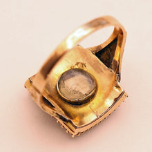 Antique Georgian ring Garnet pearls gold Memorial hidden locket buckle (7589)