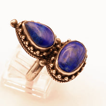 Vintage silver lapis lazuli ring handmade ethnic Nepali Hindu symbolism (7597)