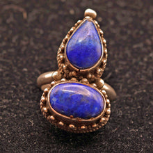Vintage silver lapis lazuli ring handmade ethnic Nepali Hindu symbolism (7597)