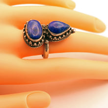 Vintage silver lapis lazuli ring handmade ethnic Nepali Hindu symbolism (7597)