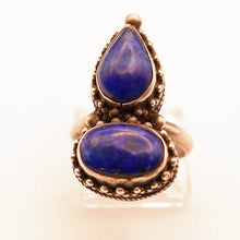 Vintage silver lapis lazuli ring handmade ethnic Nepali Hindu symbolism