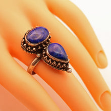 Vintage silver lapis lazuli ring handmade ethnic Nepali Hindu symbolism (7597)
