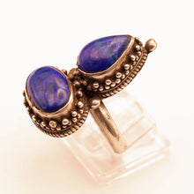 Vintage silver lapis lazuli ring handmade ethnic Nepali Hindu symbolism (7597)