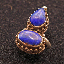 Vintage silver lapis lazuli ring handmade ethnic Nepali Hindu symbolism (7597)
