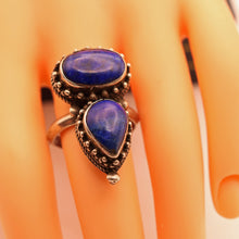 Vintage silver lapis lazuli ring handmade ethnic Nepali Hindu symbolism (7597)