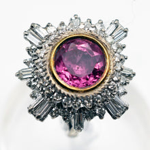 Antique - vintage ring gold 4.68ct pink spinel and diamonds ballerina