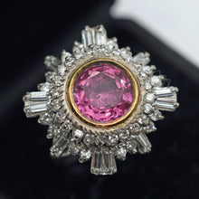Antique - vintage ring gold 4.68ct pink spinel and diamonds ballerina