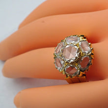 Vintage ring diamonds 23k gold unisex great transparency Deco Retro India (7600)