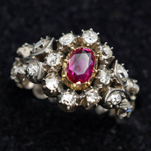 Antique ring ruby diamonds set in silver and some gold India (7601)