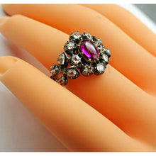 Antique ring ruby diamonds set in silver and some gold India (7601)