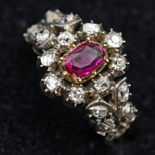 Antique ring ruby diamonds set in silver and some gold India (7601)