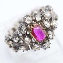Antique ring ruby diamonds set in silver and some gold India (7601)