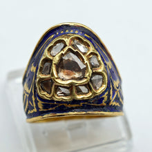 Antique Archer's Ring 22k gold enamel diamonds Indian symbolic status (7607)