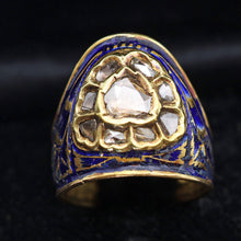 Antique Archer's Ring 22k gold enamel diamonds Indian symbolic status (7607)