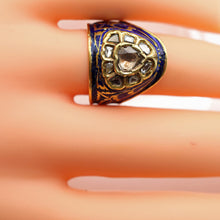 Antique Archer's Ring 22k gold enamel diamonds Indian symbolic status (7607)