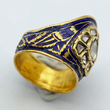 Antique Archer's Ring 22k gold enamel diamonds Indian symbolic status (7607)