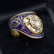 Antique Archer's Ring 22k gold enamel diamonds Indian symbolic status (7607)