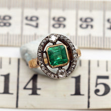 Antique ring 18k gold emerald diamonds French 1890 Edwardian Belle Epoque (7612)