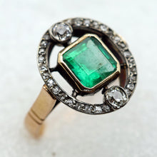 Antique ring 18k gold emerald diamonds French 1890 Edwardian Belle Epoque (7612)