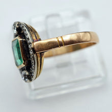 Antique ring 18k gold emerald diamonds French 1890 Edwardian Belle Epoque (7612)