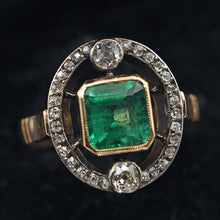 Antique ring 18k gold emerald diamonds French 1890 Edwardian Belle Epoque (7612)