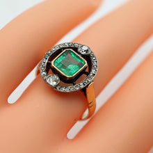 Antique ring 18k gold emerald diamonds French 1890 Edwardian Belle Epoque (7612)