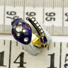 Antique Victorian snake ring gold enamel diamonds ruby articulated Unisex (7621)