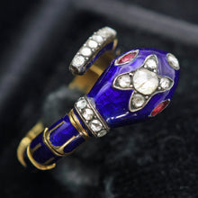 Antique Victorian snake ring gold enamel diamonds ruby articulated Unisex (7621)