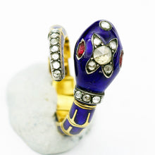 Antique Victorian snake ring gold enamel diamonds ruby articulated Unisex (7621)