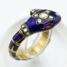 Antique Victorian snake ring gold enamel diamonds ruby articulated Unisex (7621)