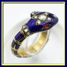Antique Victorian snake ring gold enamel diamonds ruby articulated Unisex (7621)