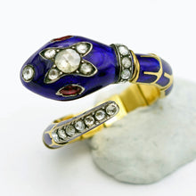 Antique Victorian snake ring gold enamel diamonds ruby articulated Unisex (7621)