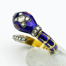 Antique Victorian snake ring gold enamel diamonds ruby articulated Unisex (7621)