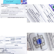 Antique Art Deco ring certified blue sapphire diamonds gold platinum French(7629)