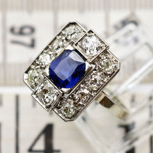 Antique Art Deco ring certified blue sapphire diamonds gold platinum French(7629)