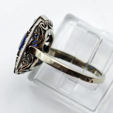 Antique Art Deco ring certified blue sapphire diamonds gold platinum French(7629)