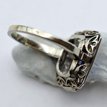 Antique Art Deco ring certified blue sapphire diamonds gold platinum French(7629)